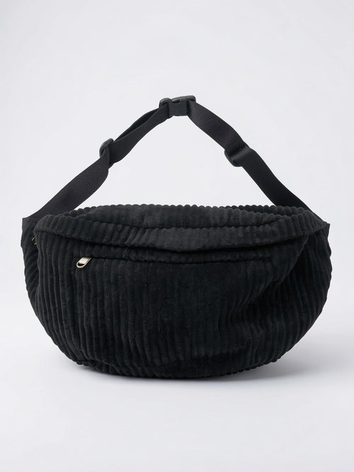 Charlotte — Grand sac banane en velours côtelé - Noir