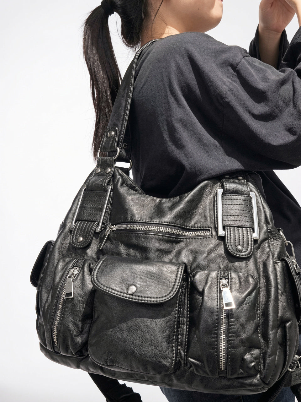 Ysée — Sac à main de cours souple et vintage à bandoulière - 9