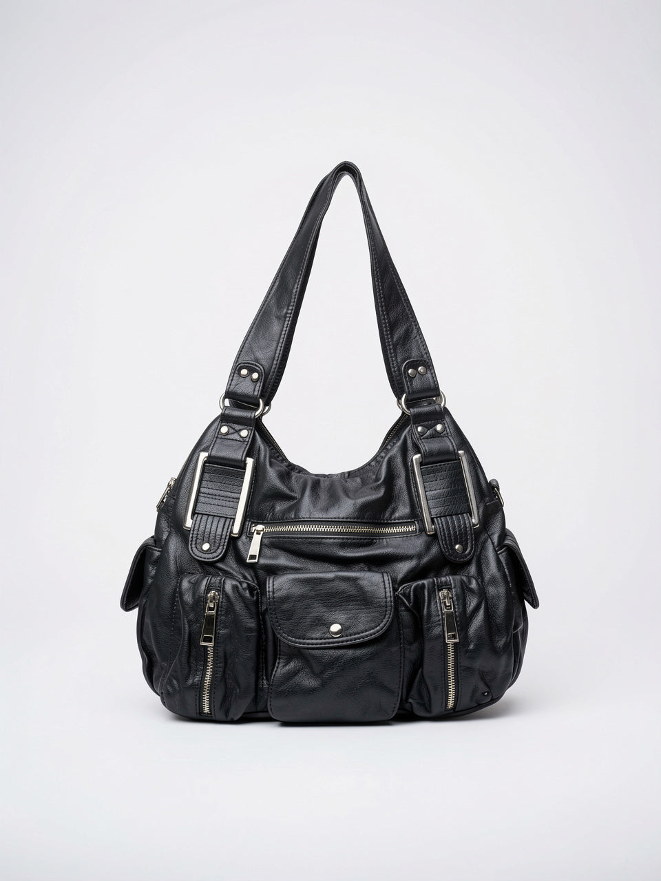 Ysée — Sac à main de cours souple et vintage à bandoulière - Noir
