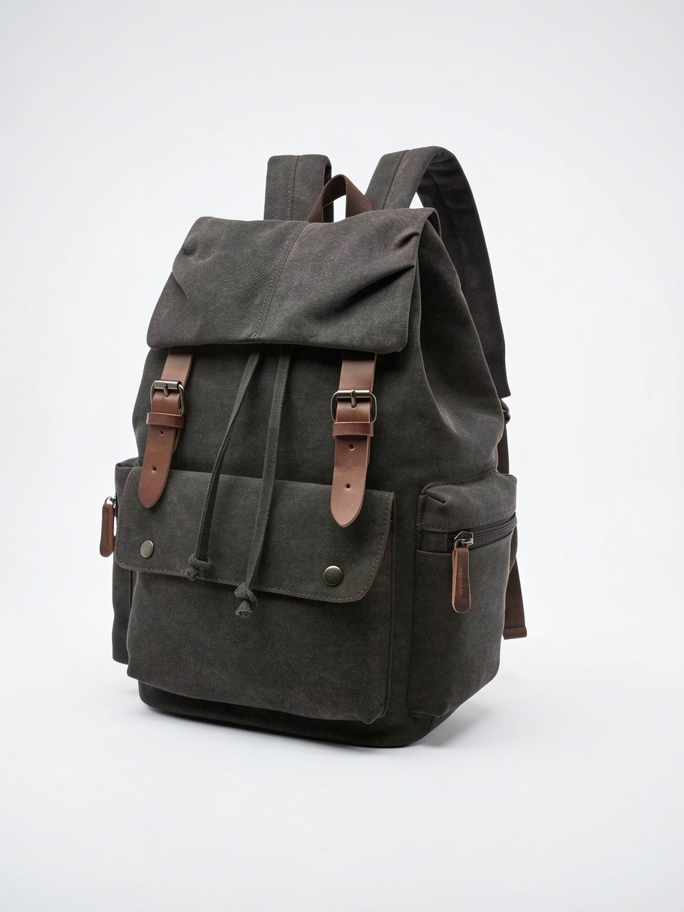 Ysèle — Sac à dos vintage en toile pour femmes et hommes - Noir