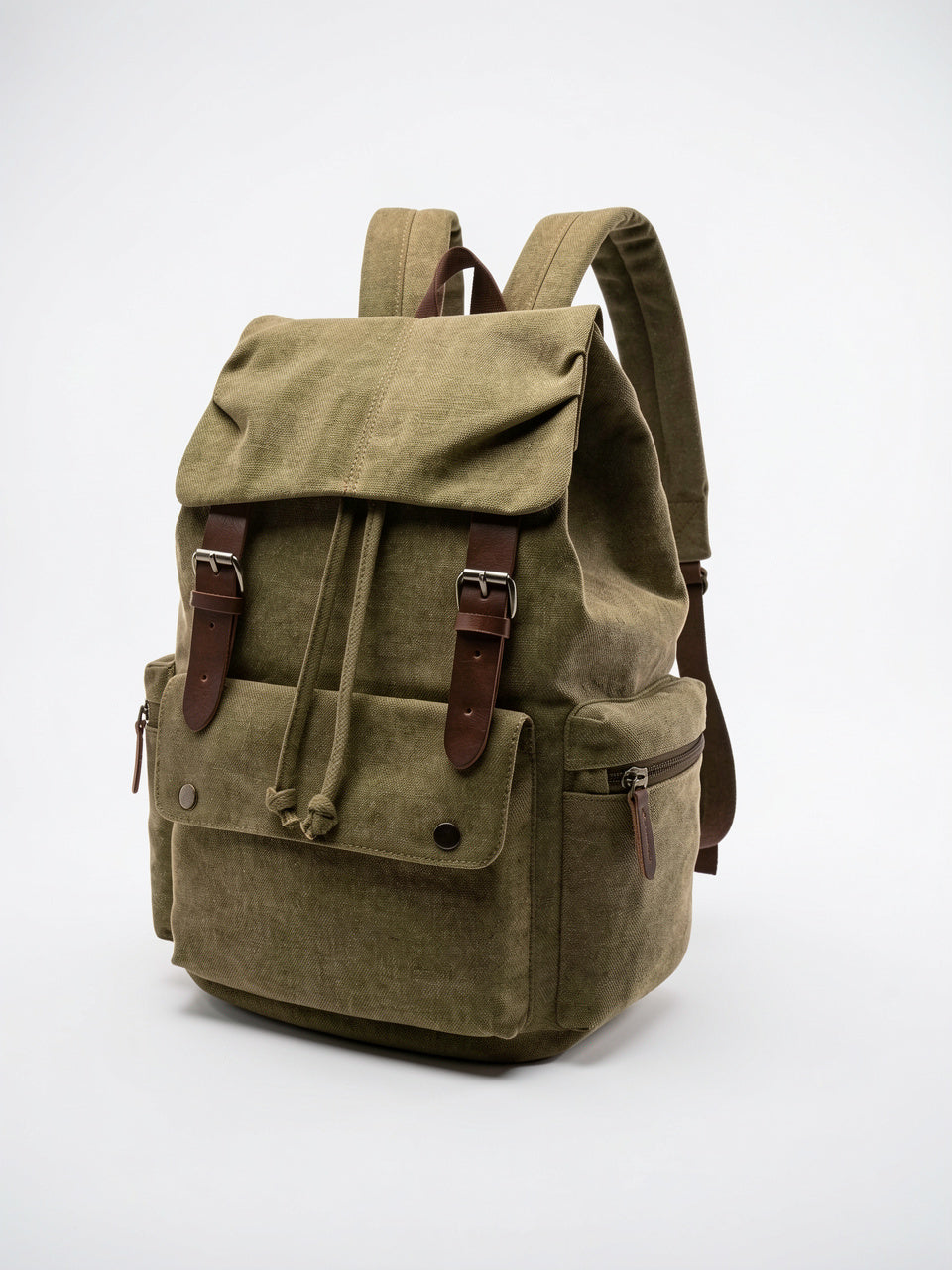 Ysèle — Sac à dos vintage en toile pour femmes et hommes - Vert Kaki