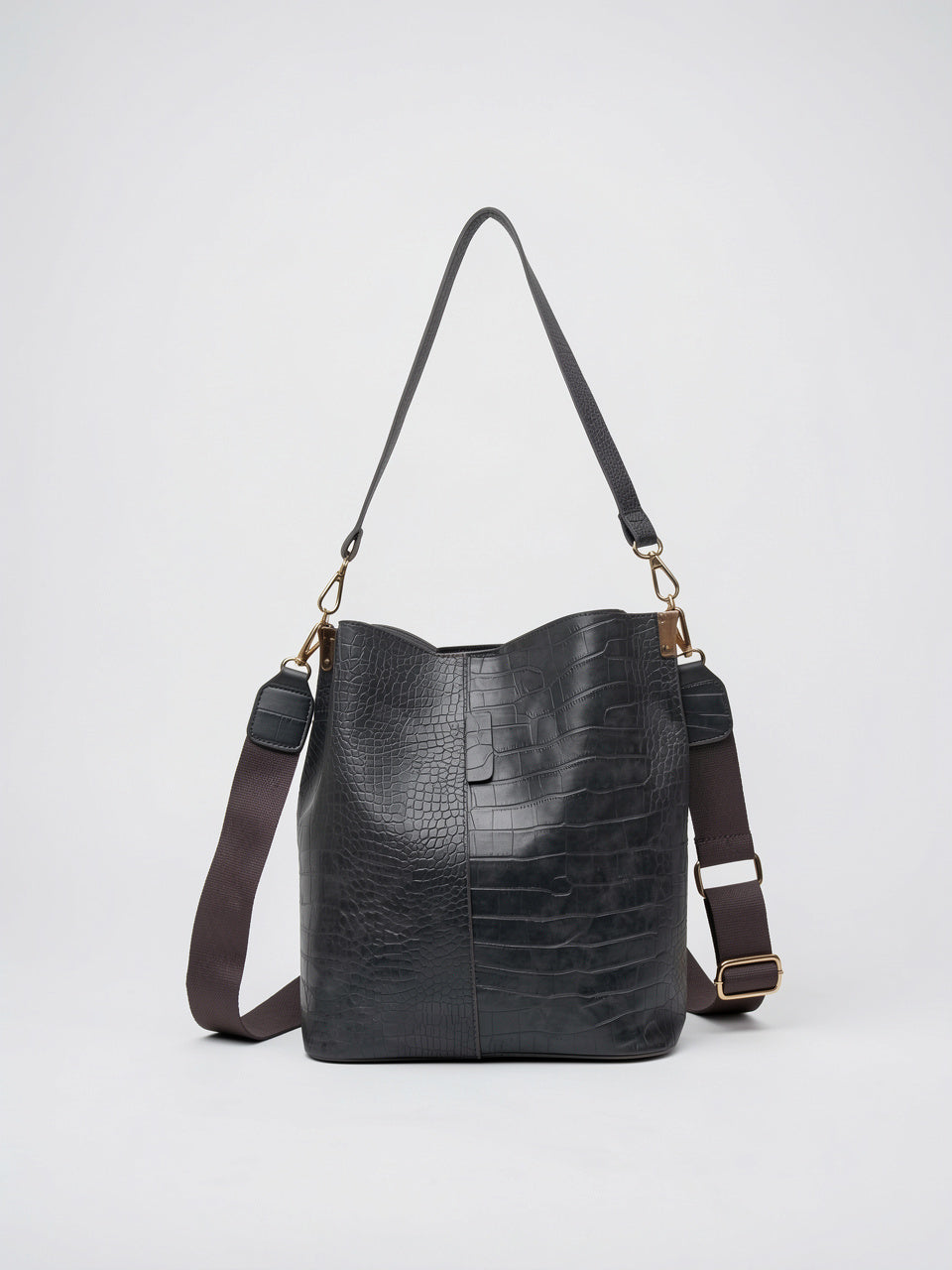 Ysèle — Sac Croco Seau - Bleu Gris