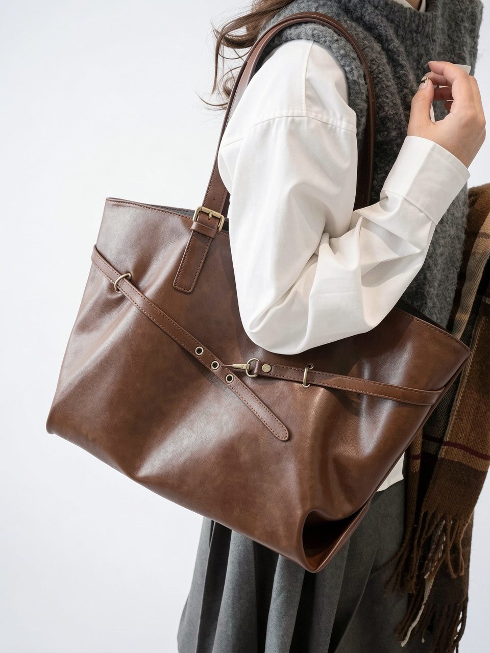 Ysélia — Grand cabas sac à main vintage de cours souple - 10