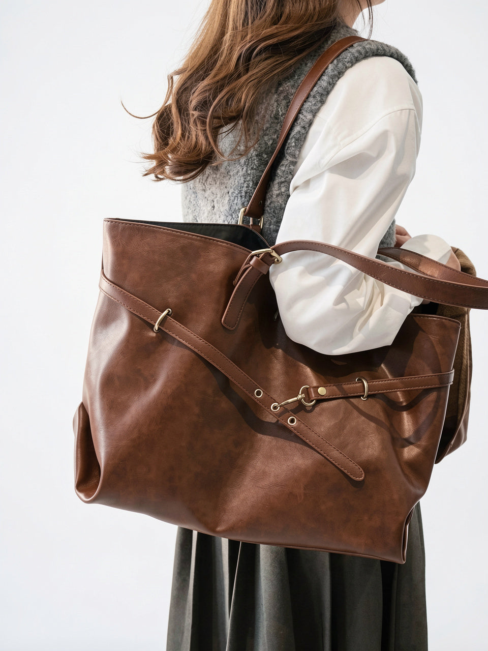 Ysélia — Grand cabas sac à main vintage de cours souple - 11