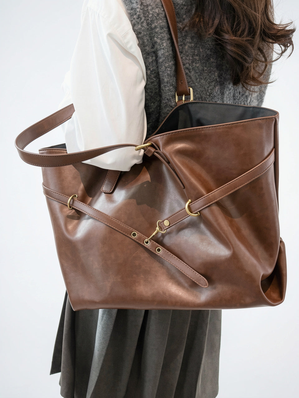 Ysélia — Grand cabas sac à main vintage de cours souple - 12