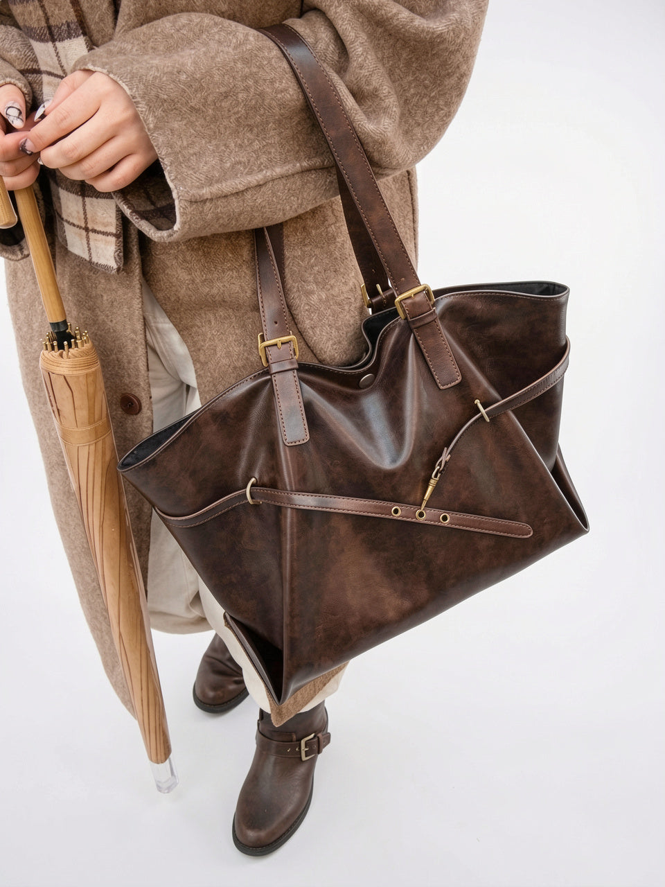 Ysélia — Grand cabas sac à main vintage de cours souple - 15