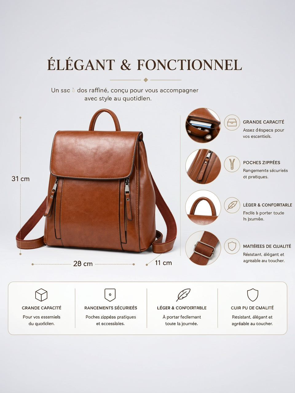 Yséline — Sac à dos élégant en cuir femme - 4