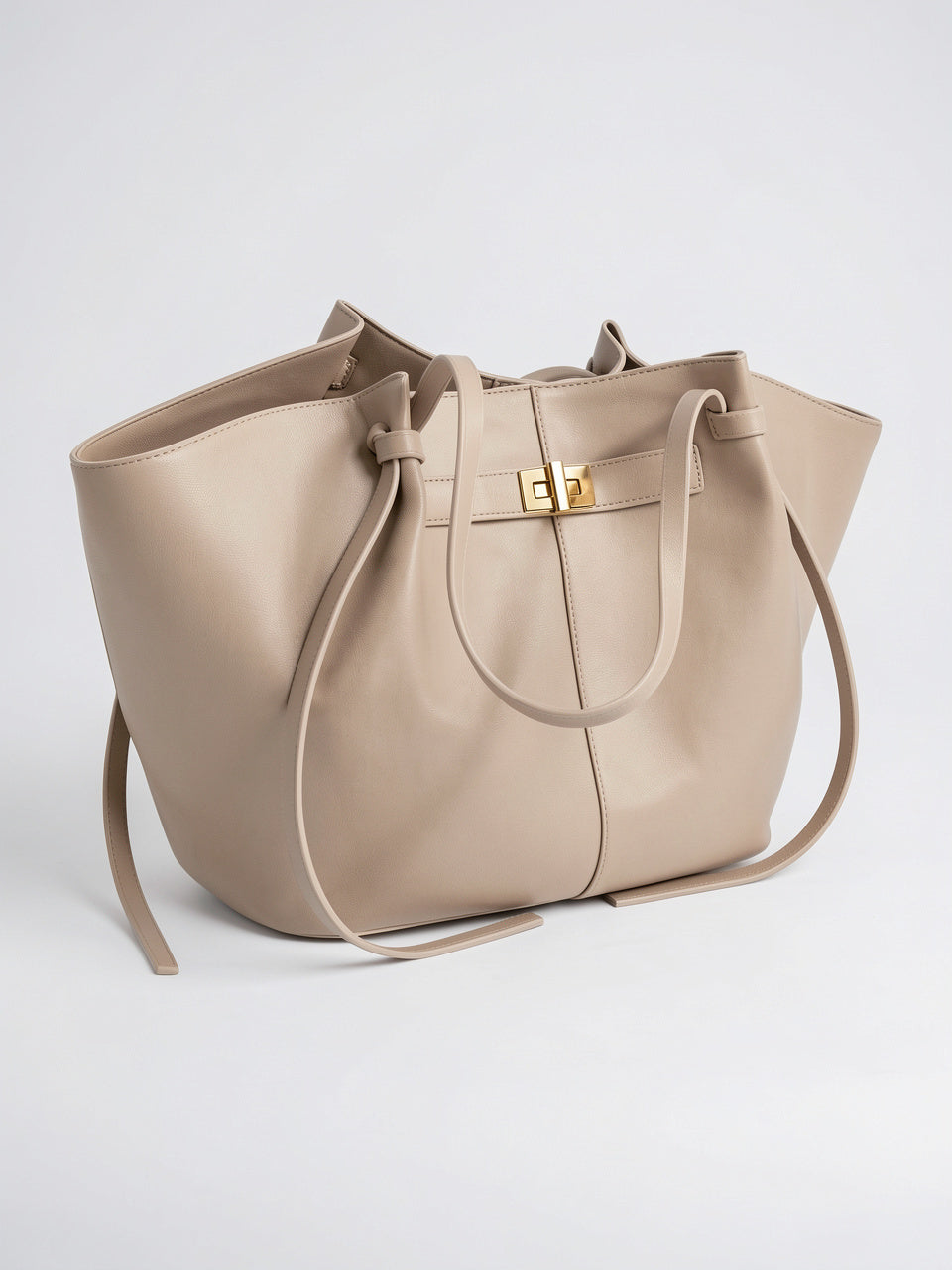 Yséline — Sac à main en cuir de cours grande capacité élégant café - Blanc