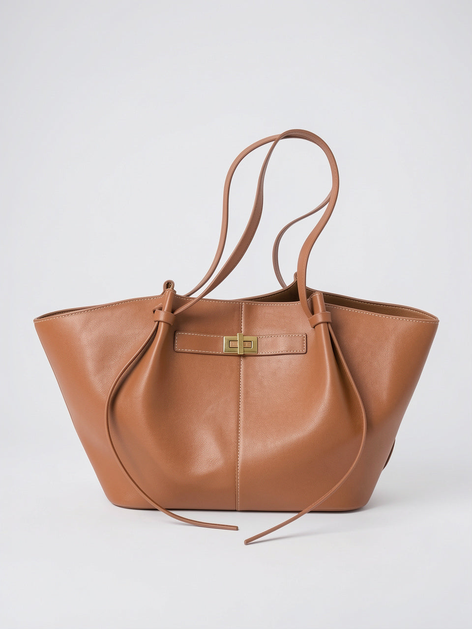 Yséline — Sac à main en cuir de cours grande capacité élégant café - Marron
