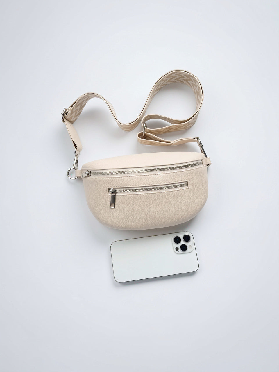 Yselle — Banane sacoche en cuir souple pour femme - Blanc Crème