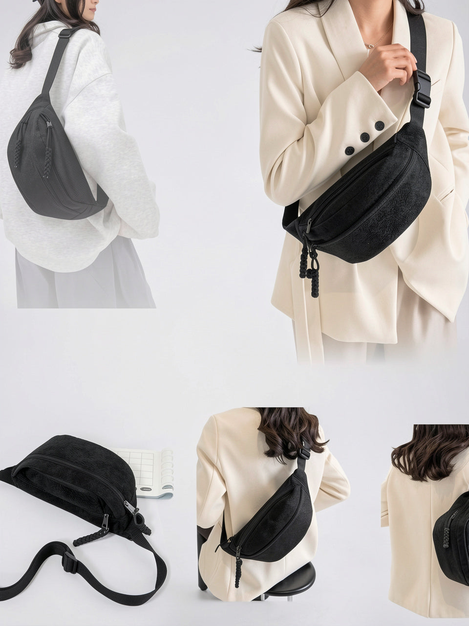 Ysolda — Sac banane noir velours - 8