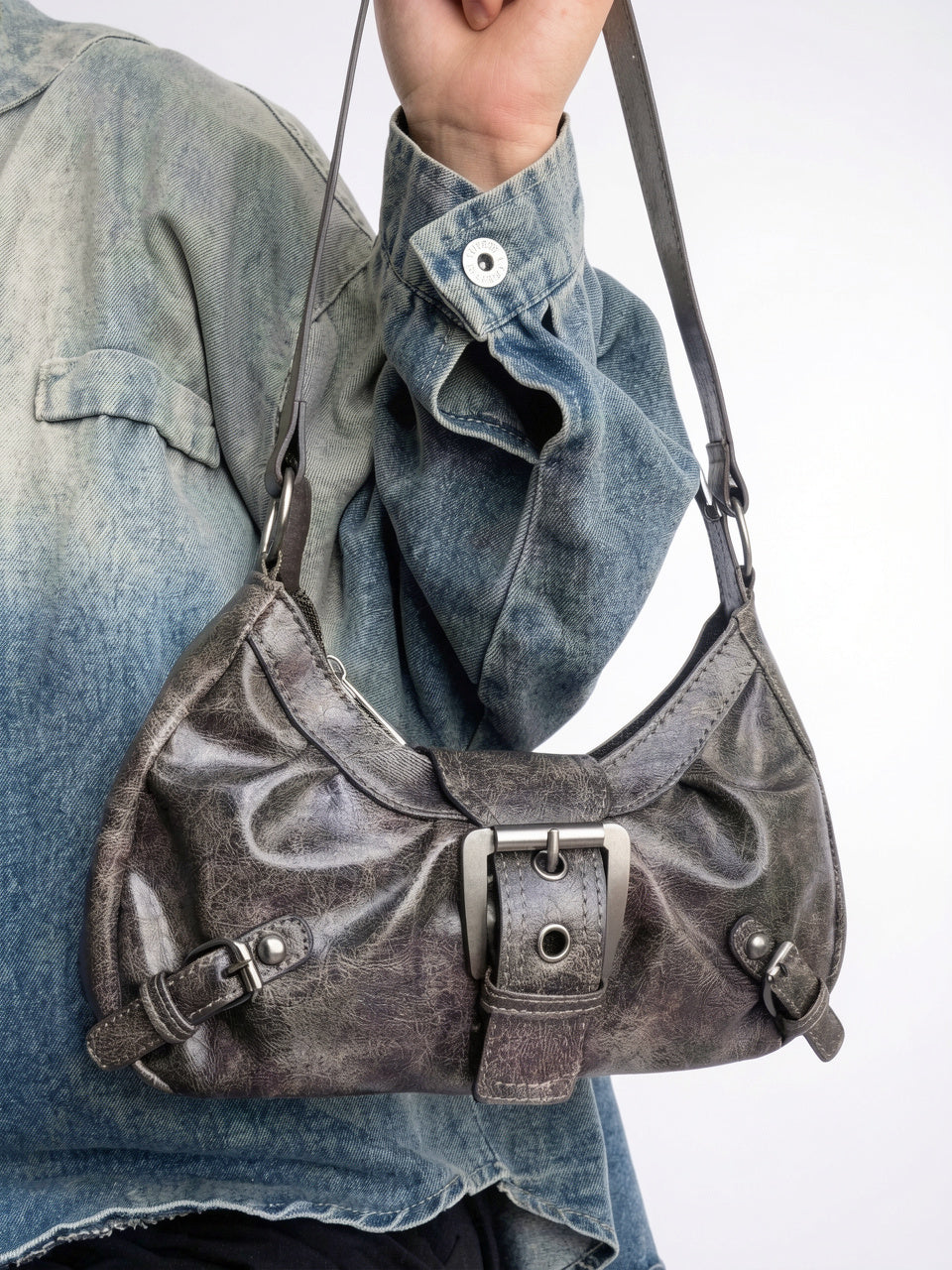 Ysora — Sac hobo rétro à main à bandoulière - Gris
