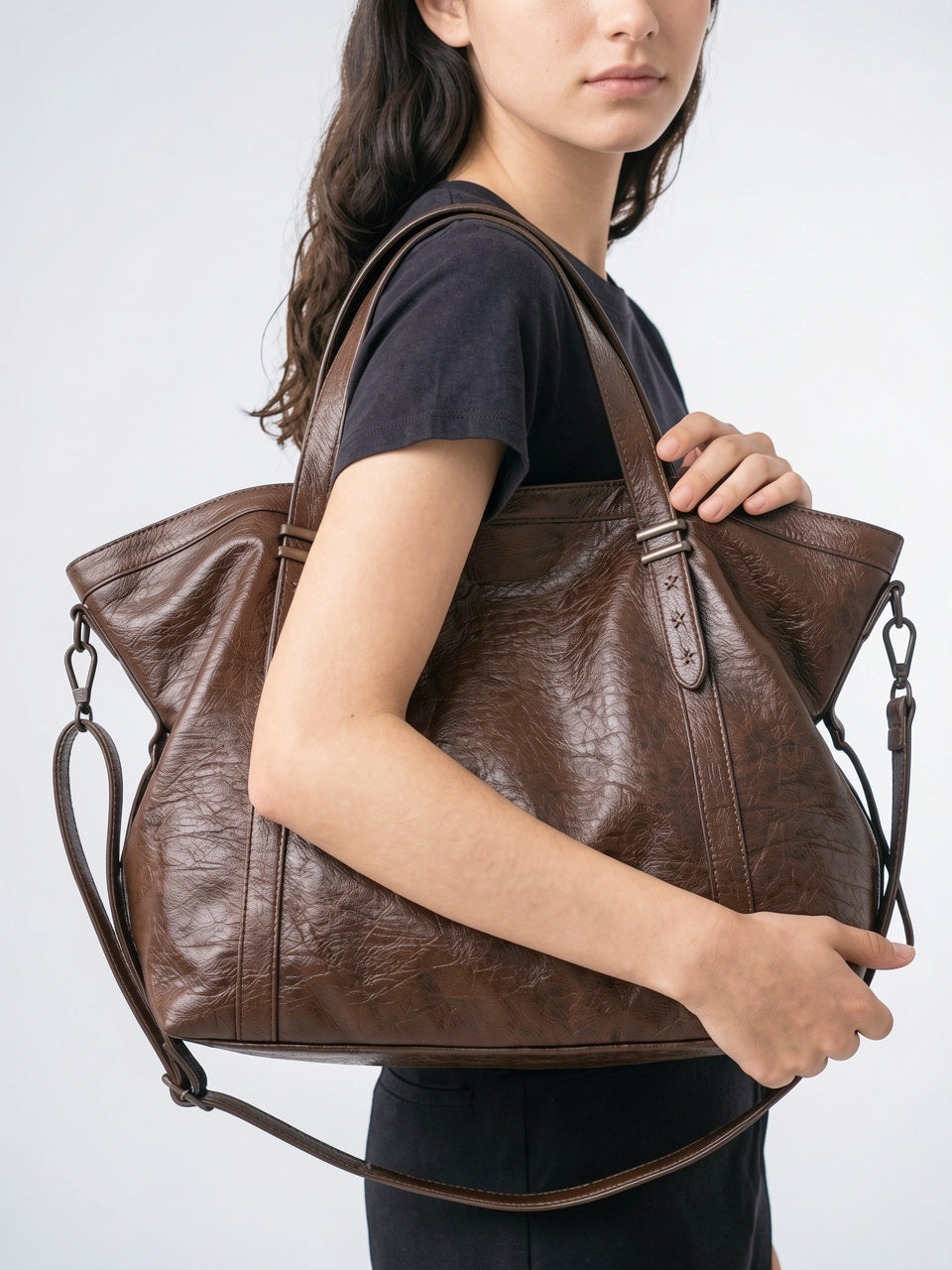 Ysora — Sac vintage de cours en simili cuir marron - 13