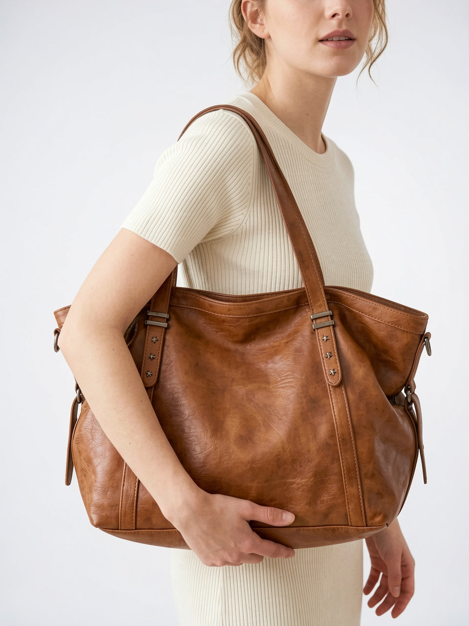 Ysora — Sac vintage de cours en simili cuir marron - 5